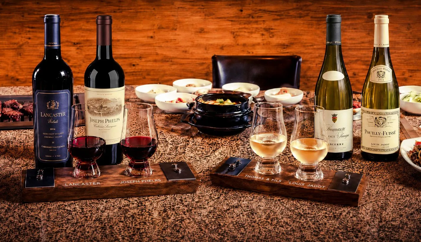 Wine and spirits duo flights with banchan
